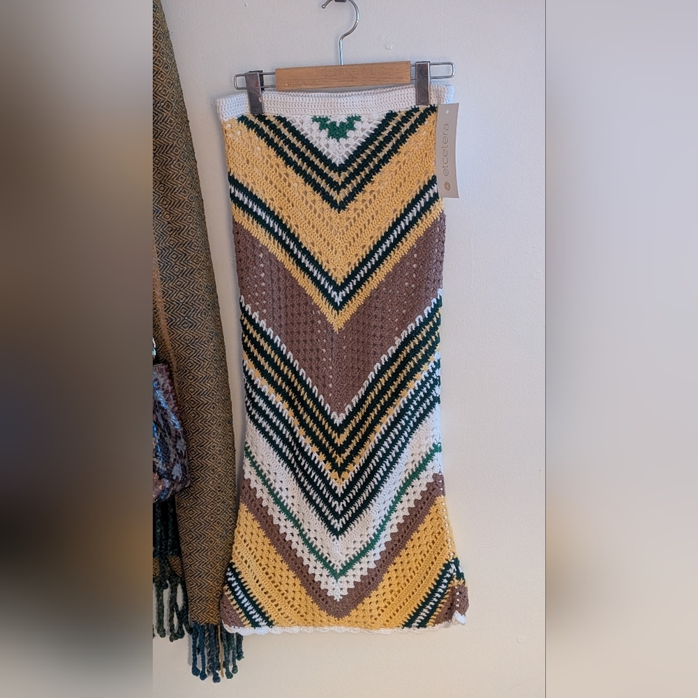 Crocheted Chevron Knit Midi Skirt - Fiji Multi Color